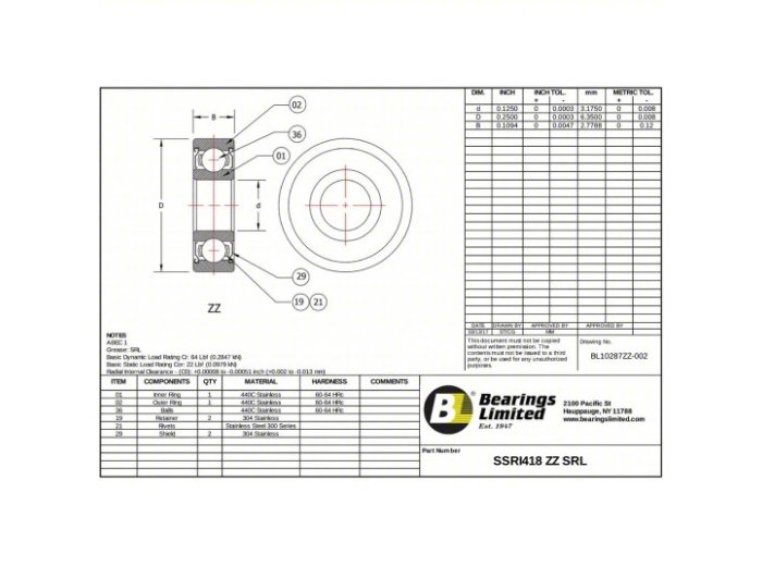 Corrosion-Resistant Radial Ball Bearing