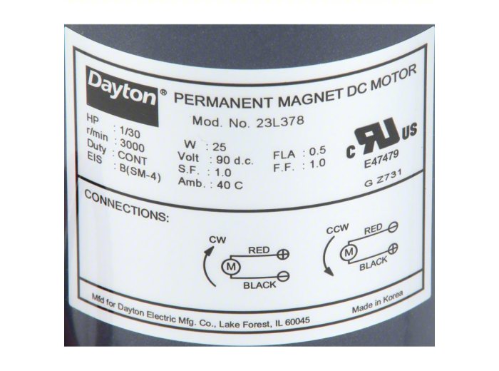 DAYTON DC Gearmotor Component Motor